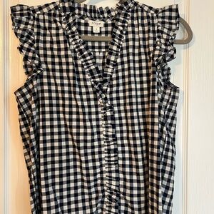 J. Crew Gingham Ruffle Blouse in Navy and White